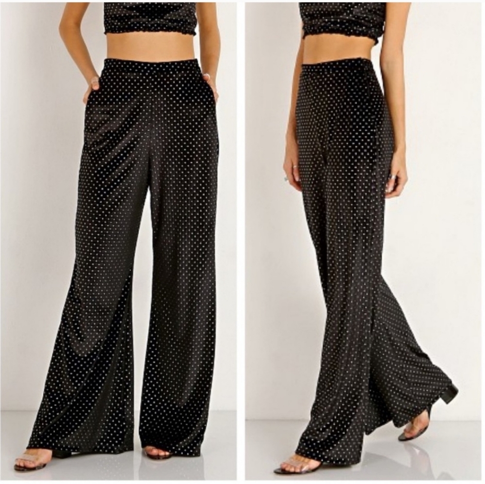 Show Me Your Mumu ELIS TROUSERSR Stud Velvet‎ Black Women's Medium Flare Party